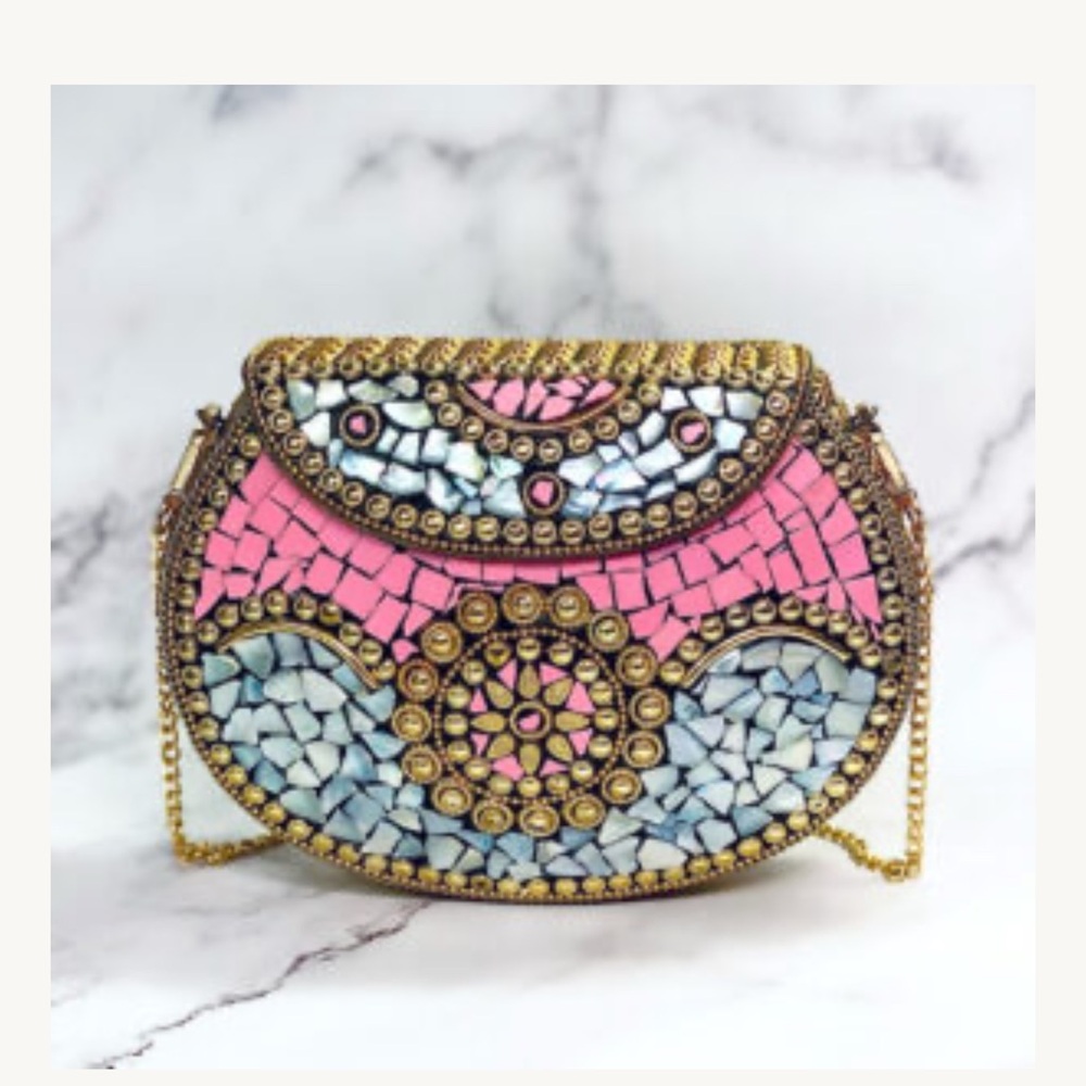 Ramla Handmade Moroccan Pink and Gold Clutch
